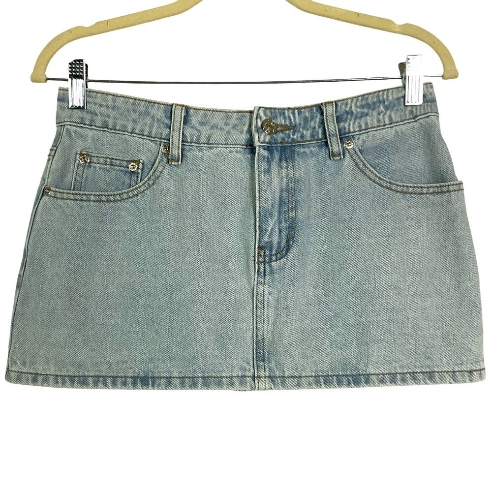 NWT Edikted Chiara Denim Micro Skirt, Size Small, Zipper/Button Closure,  Cotton - Picture 5 of 13